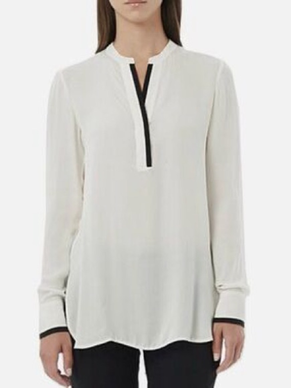Vince 100% Silk Contrast Trimmed Blouse